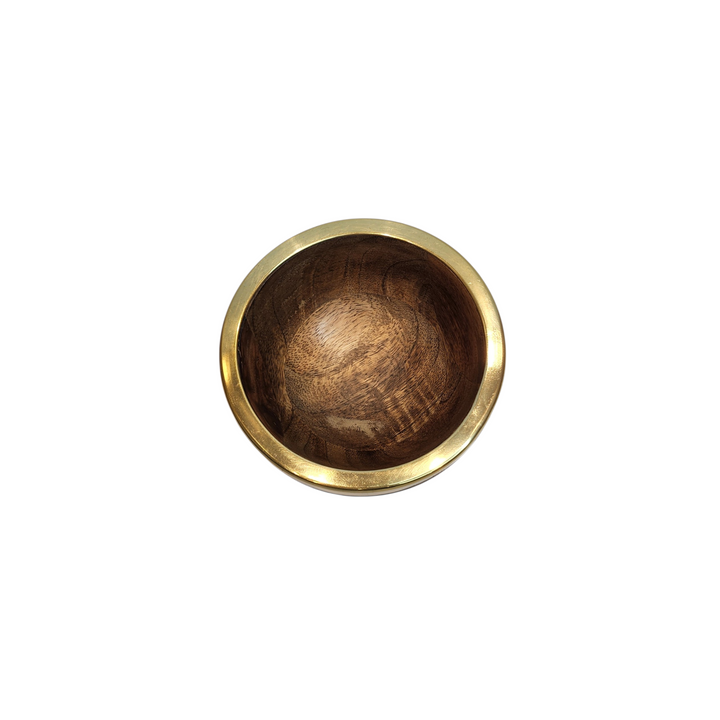 Mango Wood Bowl with Polished Gold-Tone Rim — Small (Ø13 × H7 cm) — View 2