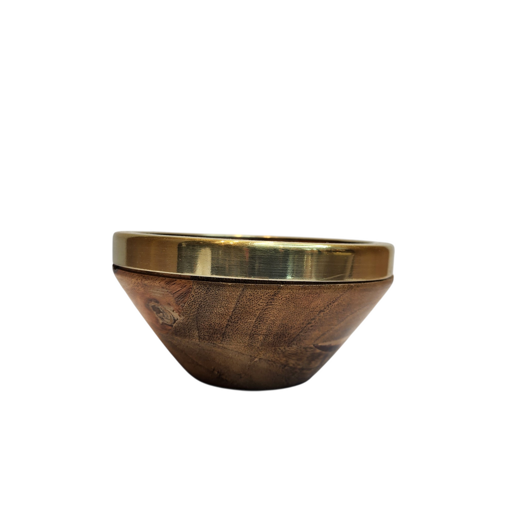 Mango Wood Bowl with Polished Gold-Tone Rim — Small (Ø13 × H7 cm) — View 3