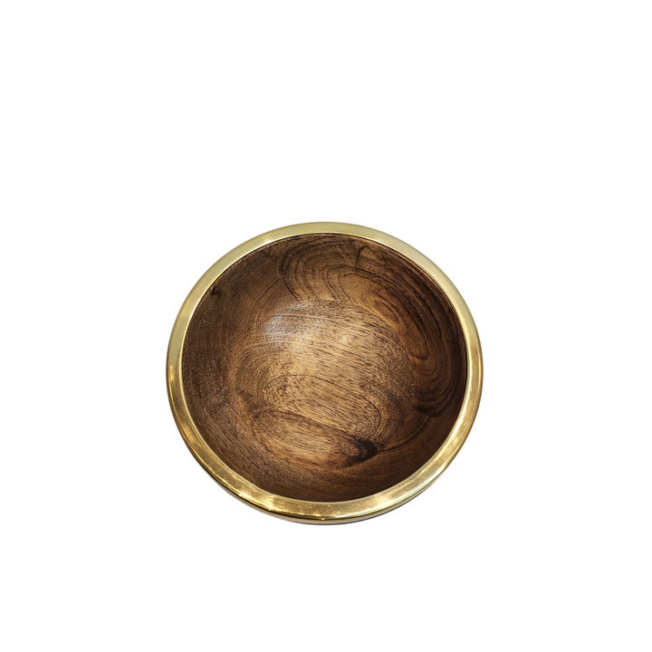Mango Wood Bowl with Polished Gold-Tone Rim — Medium (Ø18 × H7.5 cm) — View 2