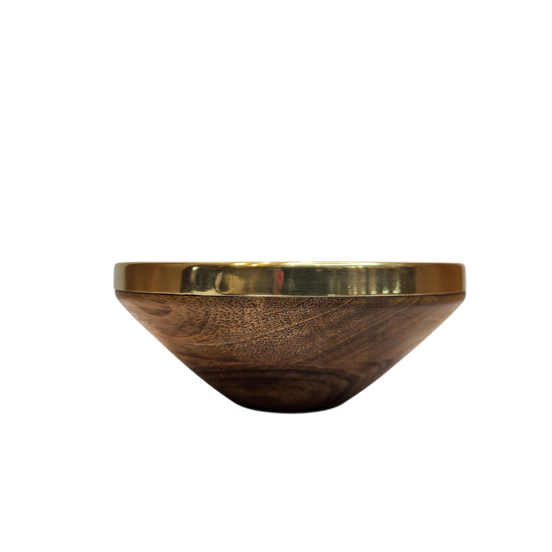 Mango Wood Bowl with Polished Gold-Tone Rim — Medium (Ø18 × H7.5 cm) — View 3