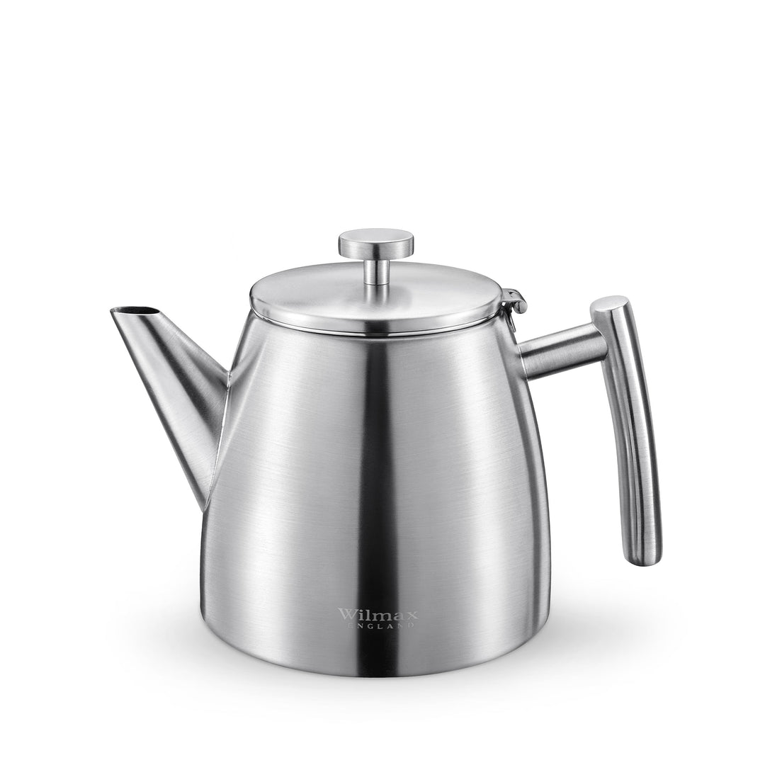 Wilmax England Double Wall Stainless Steel Tea Pot - Silver Matt, 1200 ml