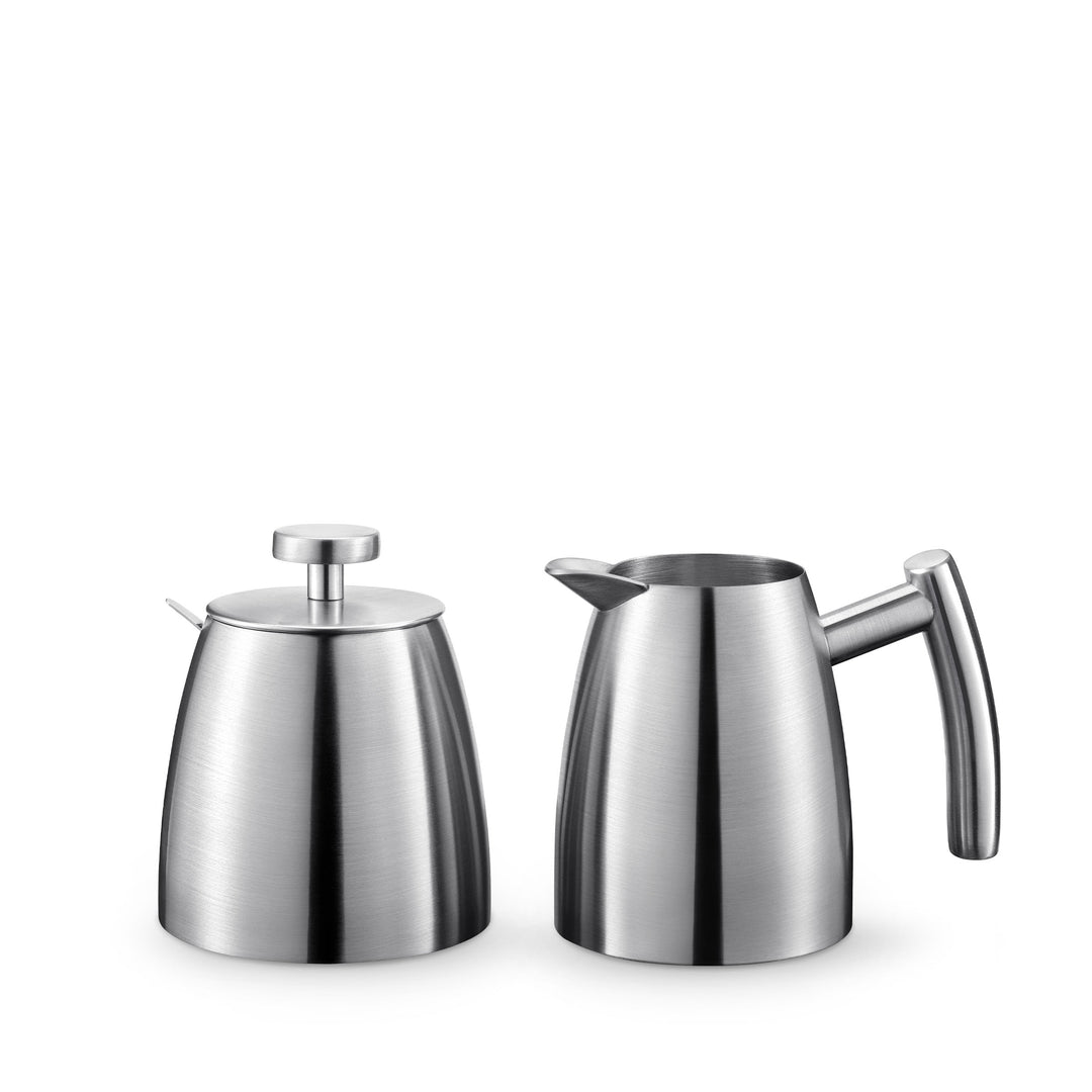 Wilmax England Stainless Steel Sugar Bowl &amp; Creamer Set - Silver Matt, 350 ml