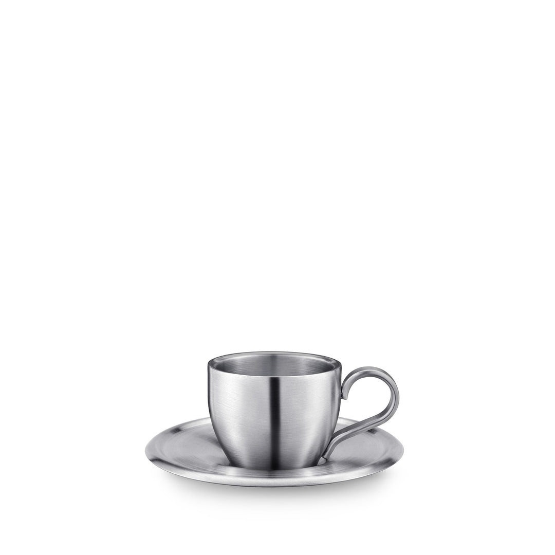 Wilmax England Double Wall Coffee Cup &amp; Saucer - Silver Matt, 80 ml