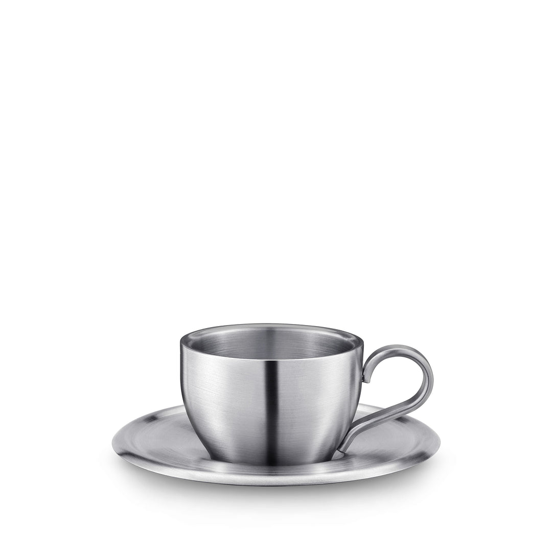 Wilmax England Double Wall Tea Cup &amp; Saucer - Silver Matt, 200 ml
