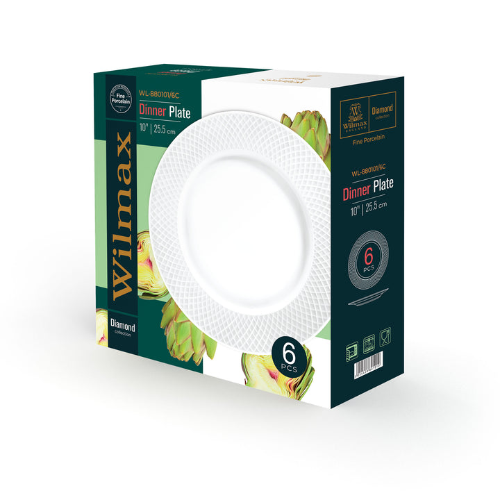 Wilmax Diamond White Flat Rim Plate &amp; Round Platter