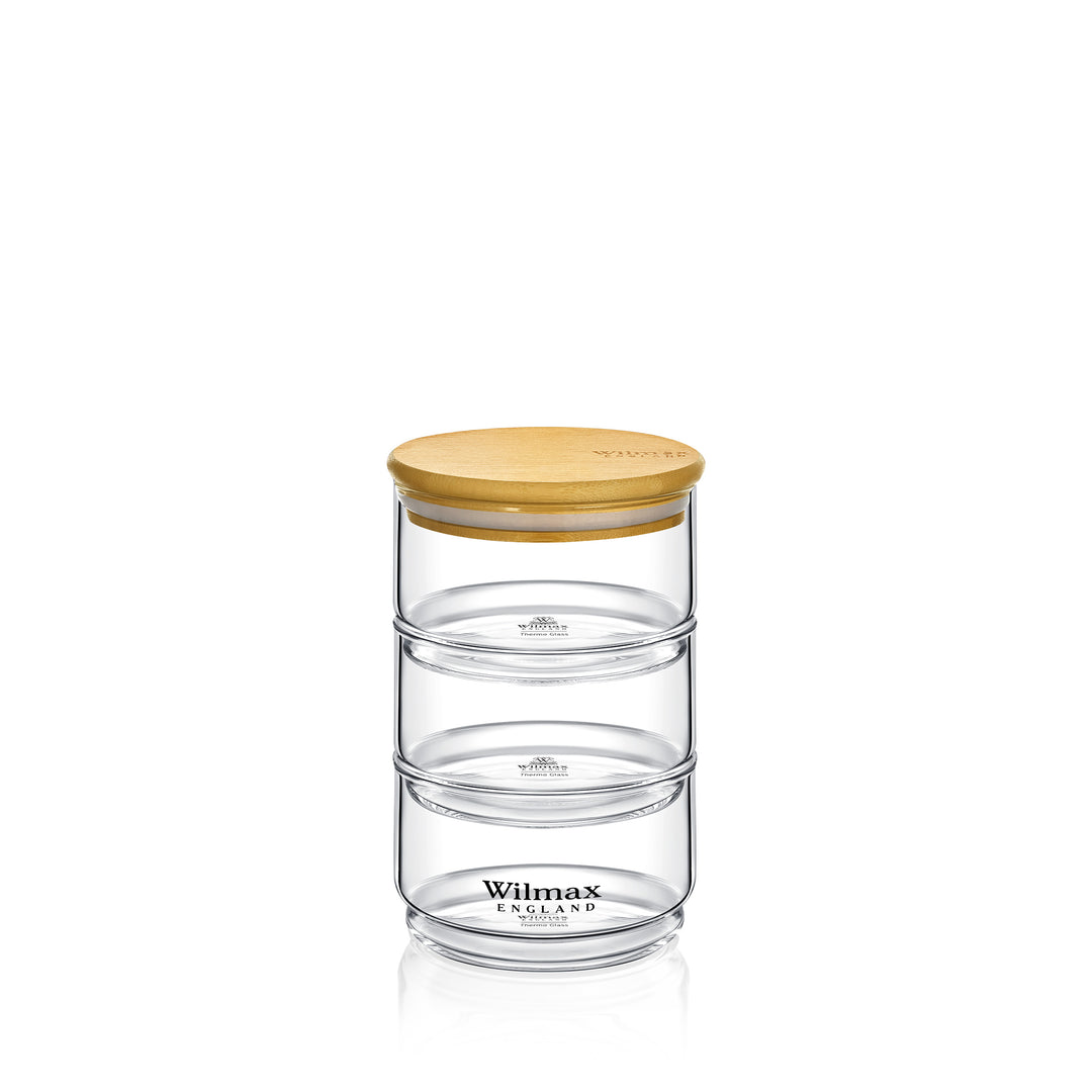 Wilmax England Thermo Glass 3-Tiered Jar with Bamboo Lid - WL-888522/A