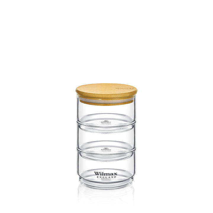 Wilmax England Thermo Glass 3-Tiered Jar with Bamboo Lid - WL-888522/A