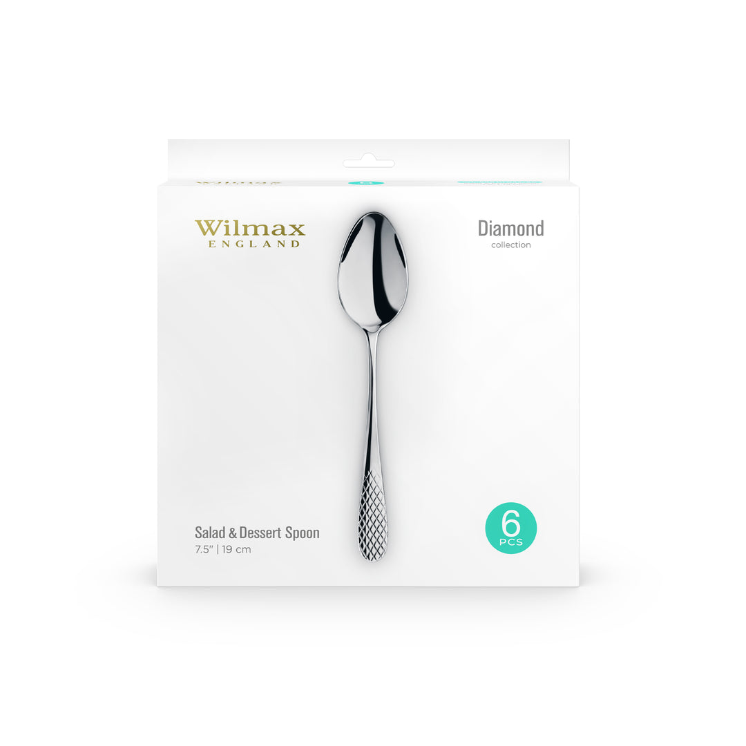 Wilmax Diamond Stainless Steel Dessert Spoon - detail view