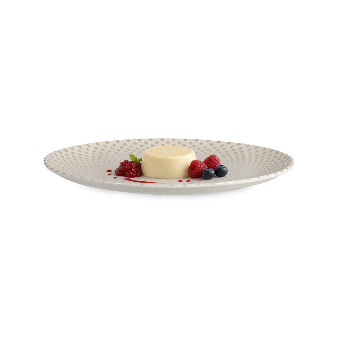 Rinart Punto Elips Oval Serving Platter with plated dessert