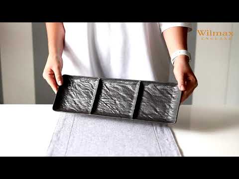 Wilmax Monolith Rectangular Three-Section Dish – Black – 40.5 × 13 cm